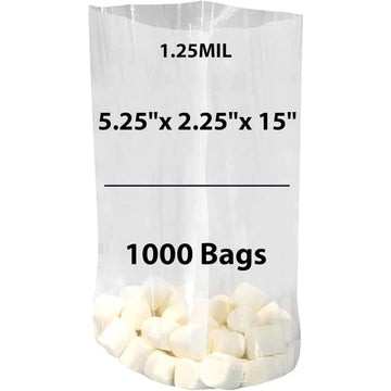 LDPE Clear Gusseted Poly bags 1.25 mil 5.25" X 2.25" X 15" 1000 Bags